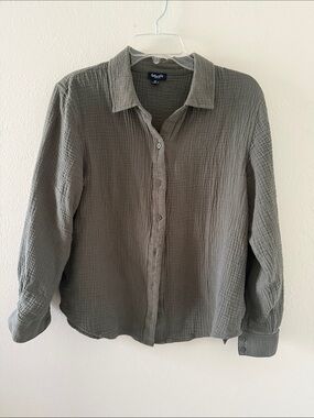 Splendid Olive Ava Gauze Button-Down Shirt